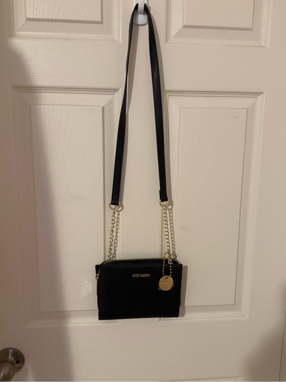 Steve Madden Black Crossbody with Gold Chain Accent